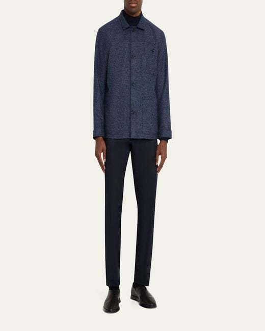 Anderson & Sheppard Blue Wool Patch-Pocket Shirt Jacket for men