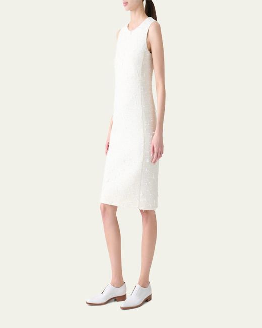Akris White Tweed Zip Front Wool Dress