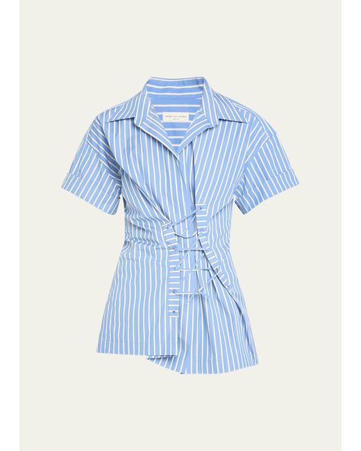 Dries Van Noten Blue Click Stripe Lace-up Shirt