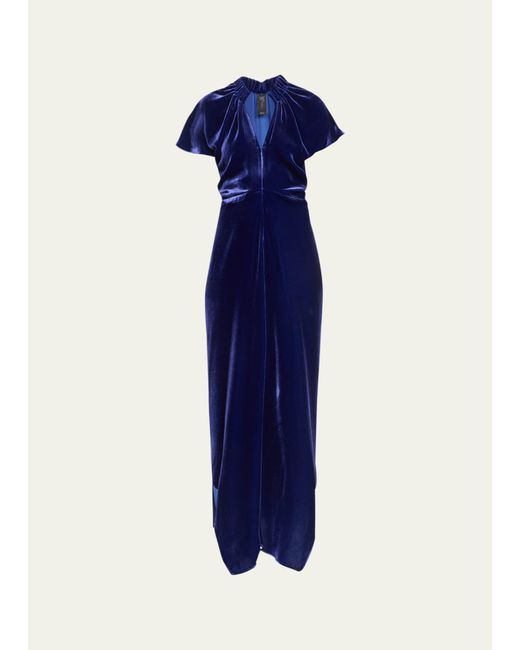 Zero + Maria Cornejo Blue Stella Velvet Long Ruched Dress