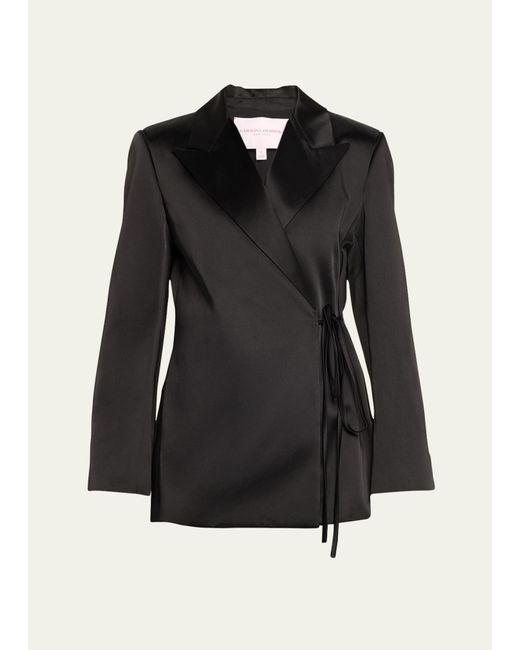 Carolina Herrera Black Satin Wrap-front Oversized Jacket