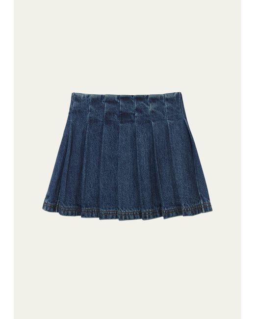 Self-Portrait Blue Girl's Pleated Denim Skirt