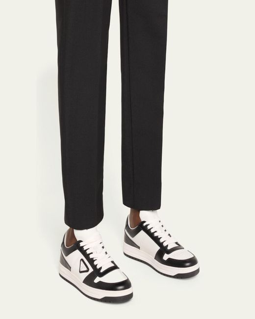 Prada White Downtown Brand-Plaque Leather Low-Top Trainers
