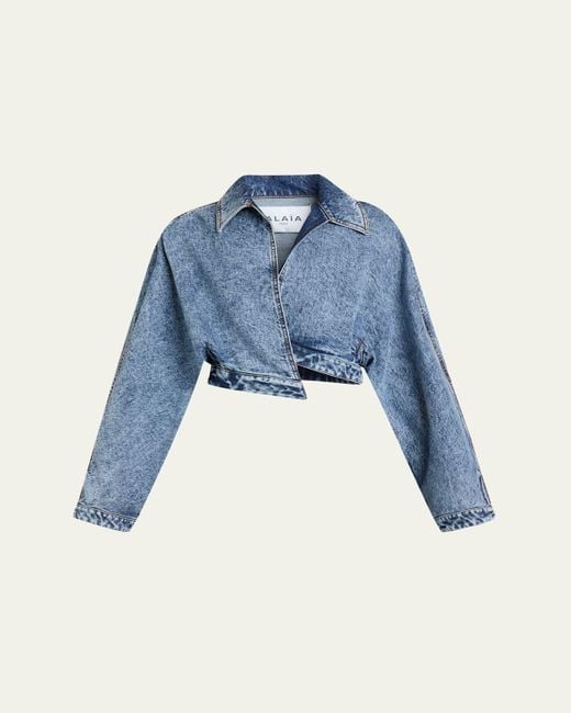 Alaïa Women's Blue Wrap Denim Cropped Asymmetric Jacket