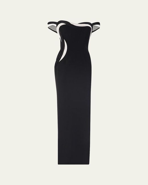 Gaurav Gupta Blue Orbital Interplay Off-Shoulder Column Gown