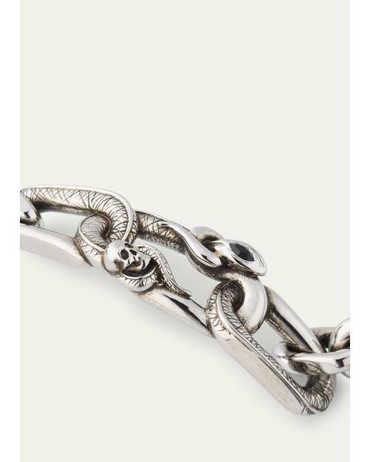 Alexander McQueen Natural Snake And Skull Chain Bracelet for men