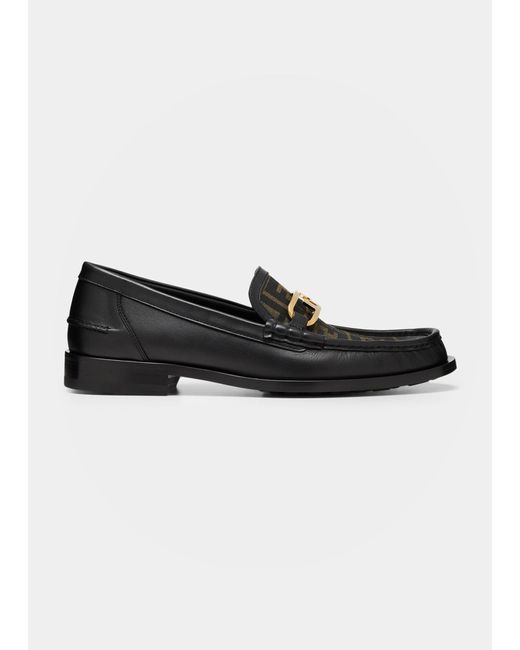 Fendi Ff O'lock Leather Loafers in Black for Men | Lyst