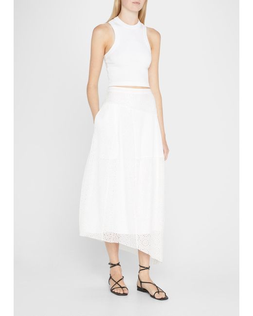 Tibi Silk Cotton Eyelet Asymmetric Balloon Skirt in White | Lyst