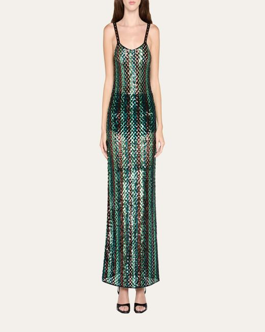 Diane von Furstenberg Green X Henry Zankov Nolita Striped Sequin Net Maxi Dress