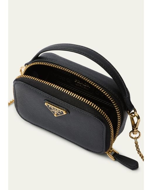 Prada Black Mini Zip Saffiano Leather Crossbody Bag