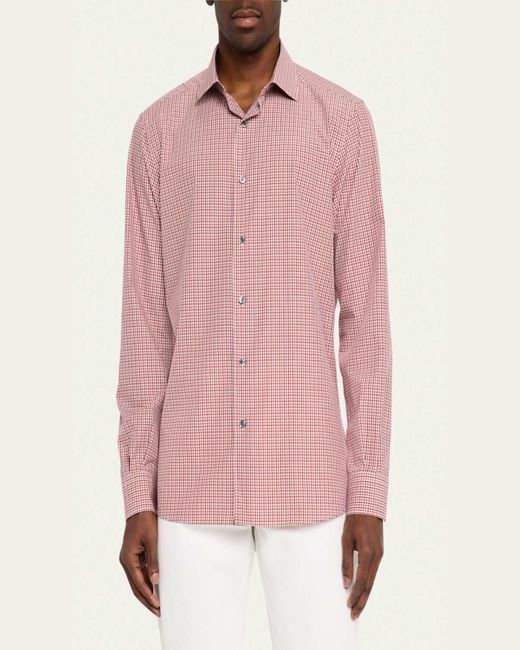 Zegna Pink Cotton Check Casual Button-Down Shirt for men