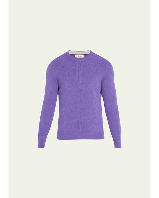 Brunello Cucinelli Purple Cashmere Rib-knit Crewneck Sweater for men