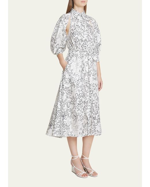Chloé White Floral-print Cutout Midi Silk Shirt Dress