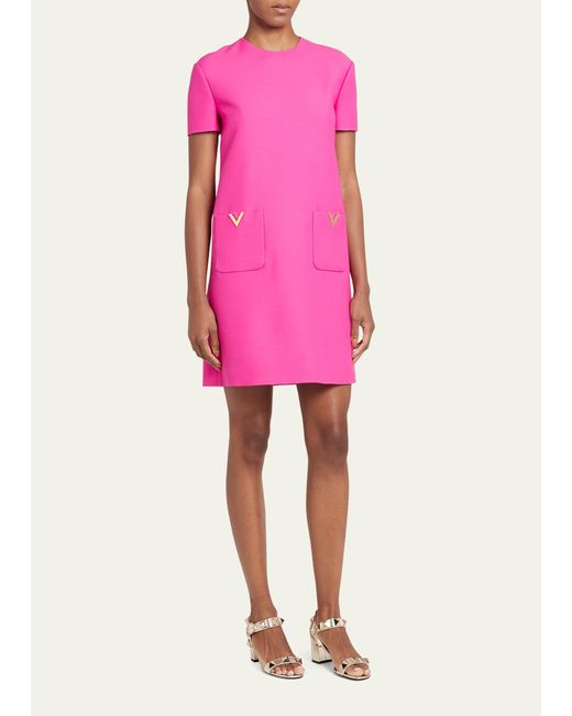 Valentino Garavani Pink V Pocket Crepe Couture Mini Dress