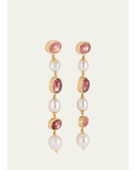 Prounis Jewelry Natural Blush Tourmaline And Golden South Sea Pearl Chime Drop Earrings