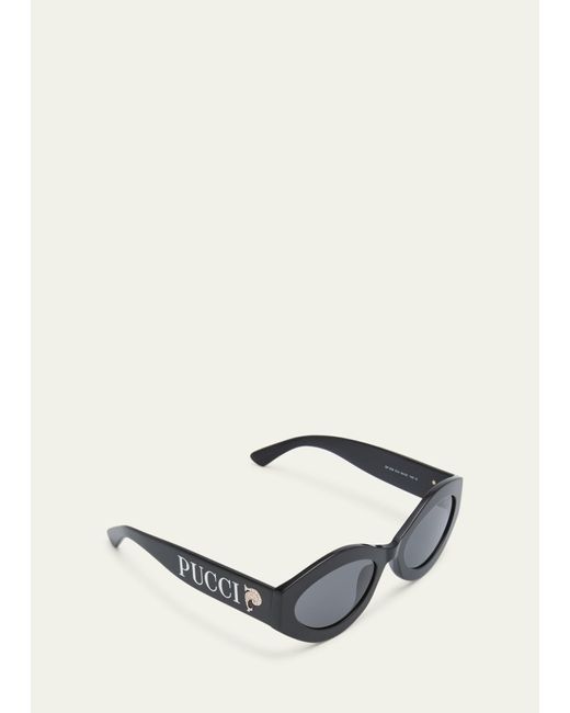Emilio Pucci Gray Logo Acetate & Metal Oval Sunglasses