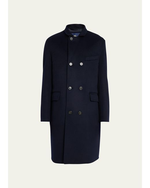 Loro Piana Blue Cashmere Double Breasted Overcoat for men