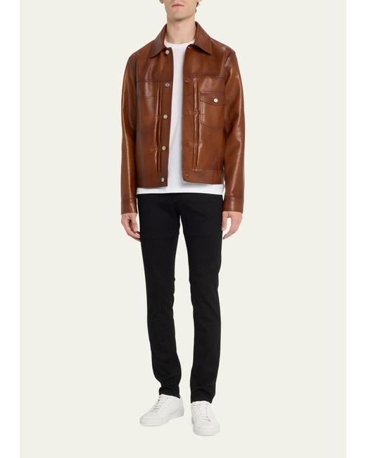 Berluti Brown Leather Trucker Jacket for men