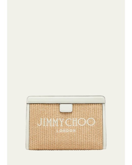Jimmy Choo Natural Avenue Logo Raffia Clutch Bag
