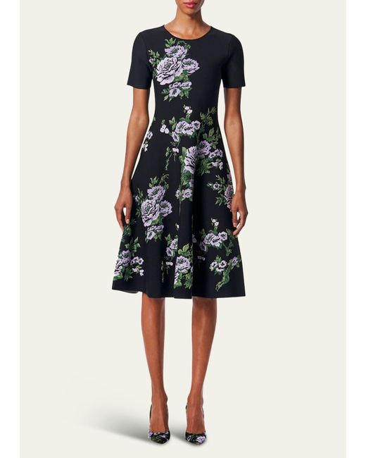 Carolina Herrera White Fit-and-flare Floral Print Knit Dress