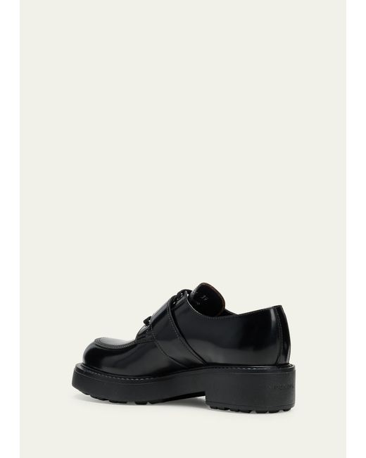 Prada Black Leather Belted Lace-up Loafers