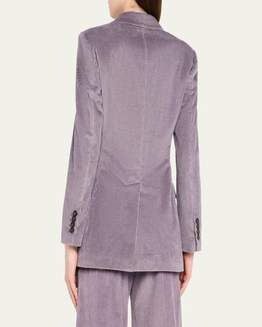 Brunello Cucinelli Purple Double-Breasted Corduroy Blazer