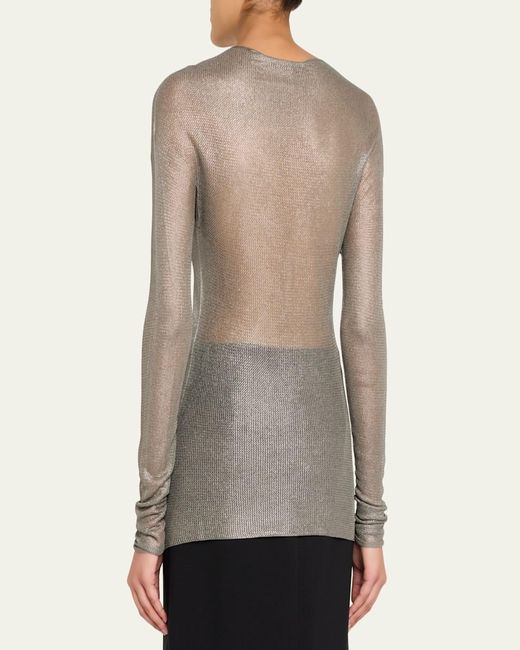 Giorgio Armani Gray Laminated Mesh Long-Sleeve Top