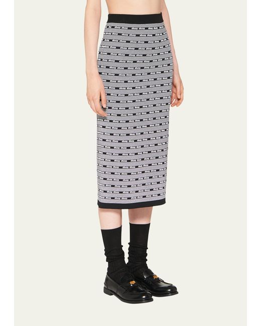 Miu Miu Gray Jacquard Logo Knit Midi Skirt