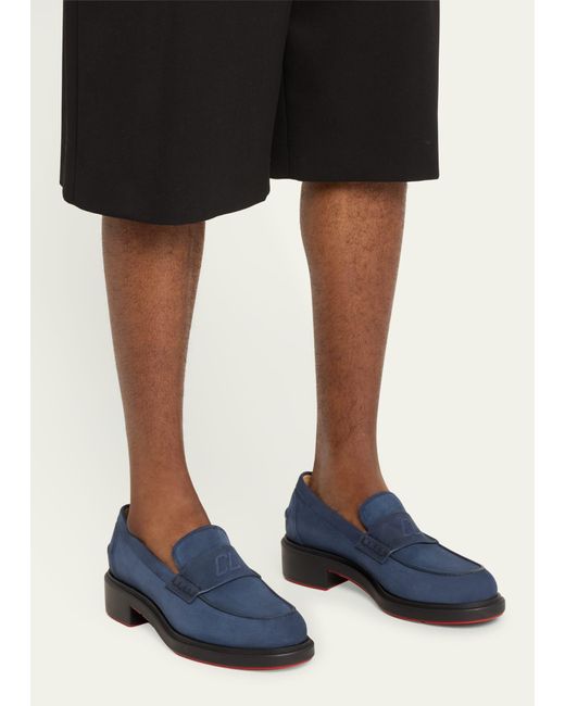Christian Louboutin Blue Urbino Moc Cl Suede Penny Loafers for men