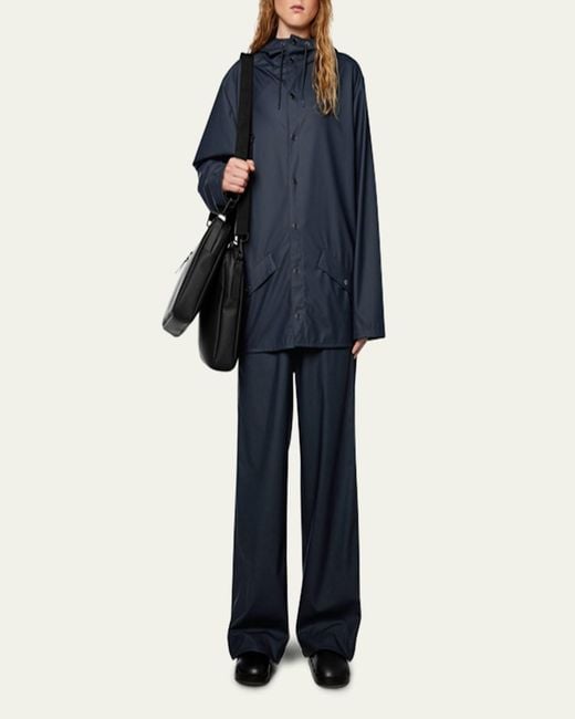 Rains Blue Snap-front Hooded Jacket