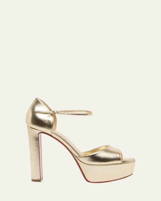 Christian Louboutin Natural 130Mm Sandaloo Metallic Platform Sandals