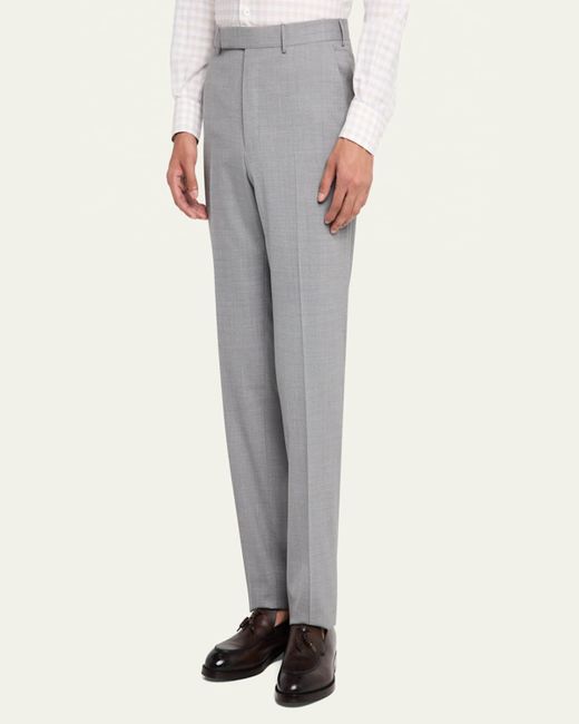 Zegna Gray High Performance Flat-Front Trousers for men