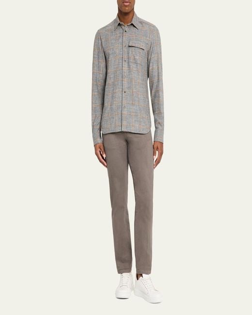 Kiton Gray Windowpane Snap-Front Overshirt for men