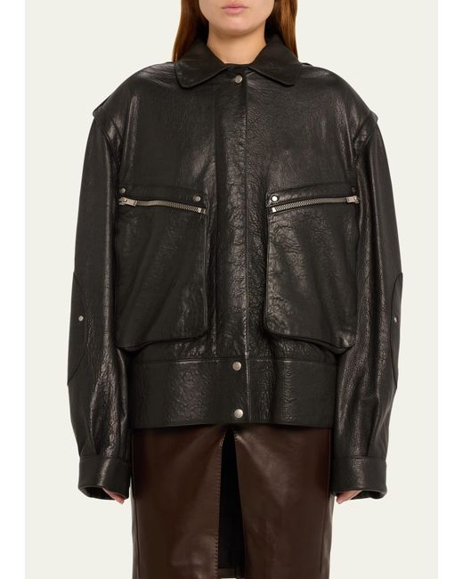 Saint Laurent Black Leather Zip Cargo Pocket Jacket