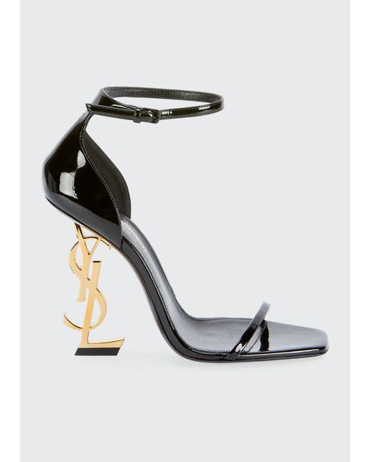 Saint Laurent White Opyum Ysl Logo-Heel Sandals With Golden Hardware