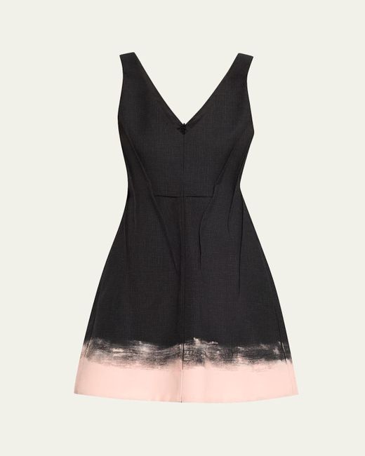 Jason Wu Black Glen Plaid Sleeveless Painted-Hem Mini Dress