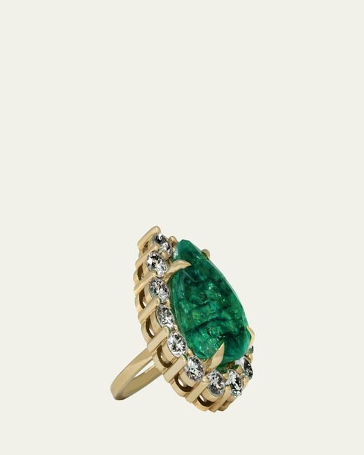 Dara Kaye Green Royale Pear Bestie Diamond And Emerald Statement Ring