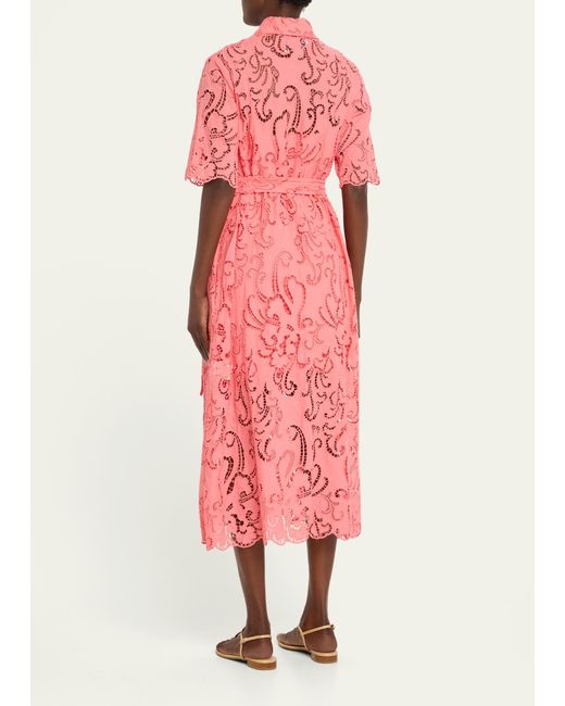Evi Grintela Pink Valerie Lace Shirtdress With Tie Belt