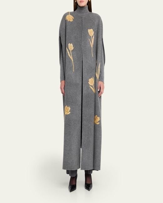 Carolina Herrera Gray Long Embroidered Cape