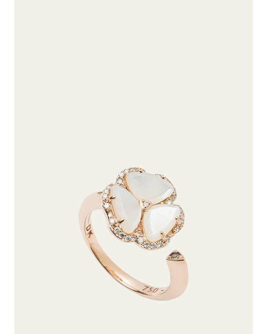 Daniella Kronfle White 18k Rose Gold Flower Ring With Mother Of Pearl And Diamonds