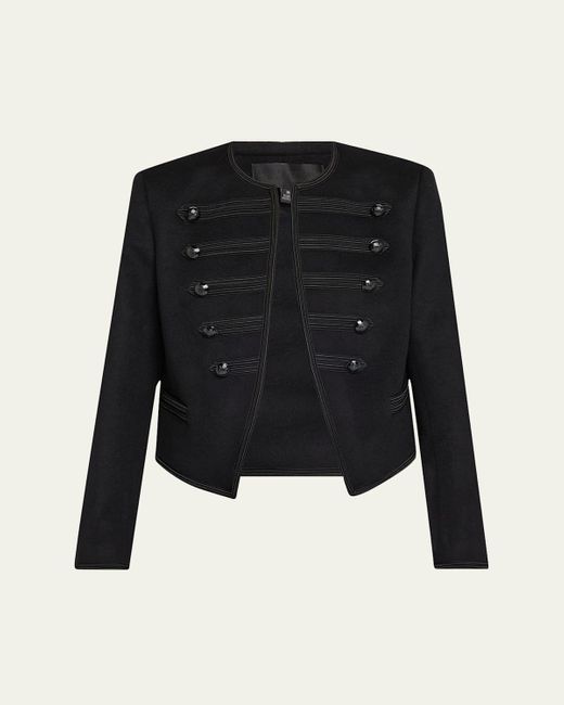 Nili Lotan Black Joni Open-Front Shrunken Virgin Wool Jacket