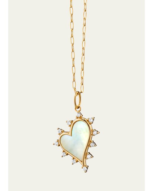 Monica Rich Kosann Natural Mother Of Pearl Heart Necklace With Diamonds