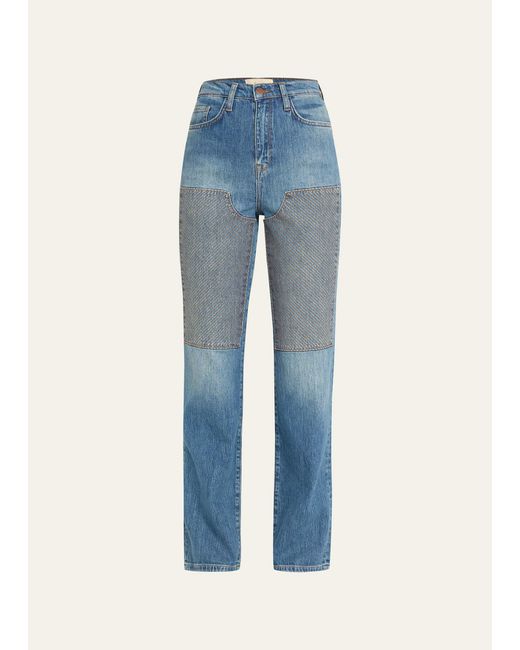 Triarchy Blue Ms. High Rise Straight-leg Patch Jeans