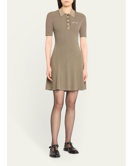 Ganni Natural Short-sleeve Melange Knit Mini Dress