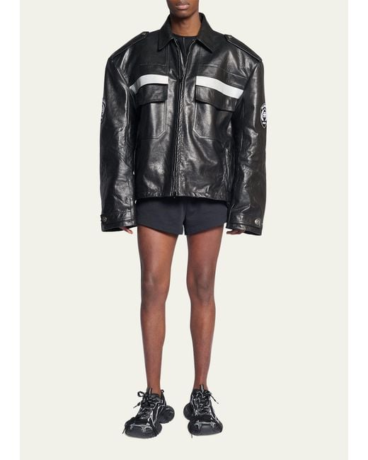 Balenciaga Oversized Leather Uniform Jacket in Black for Men | Lyst