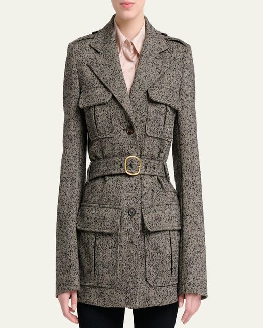 Chloé Black Wool Chevron Belted Utility Jacket