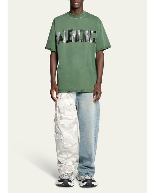 Balenciaga Green Taped-logo Distressed T-shirt for men