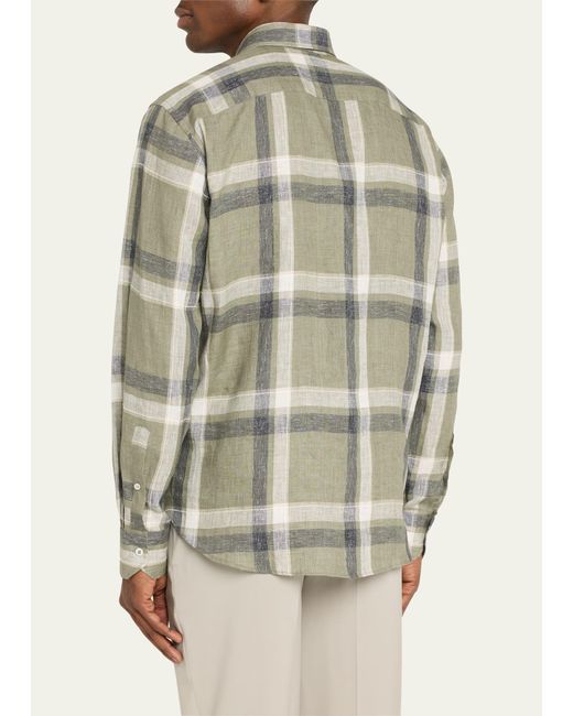 Baldassari Green Linen-cotton Plaid Sport Shirt for men