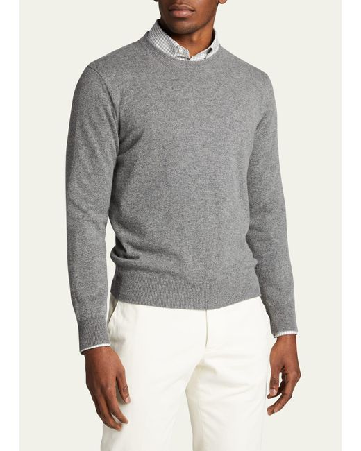 Bergdorf Goodman Gray Solid Cashmere Crewneck Sweater for men