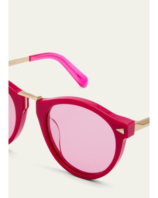 Karen Walker Pink High Bridge Metal & Acetate Round Sunglasses